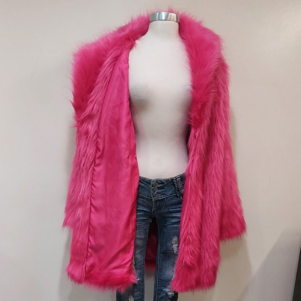 💋GORGEOUS💋 Faux Fox Fur Coat in Magenta Pink - Picture 13 of 16